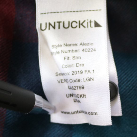 Untuckit Alezio Flannel Mens Slim Small Blue Red Plaid Long Sleeve Button Up - Picture 6 of 9